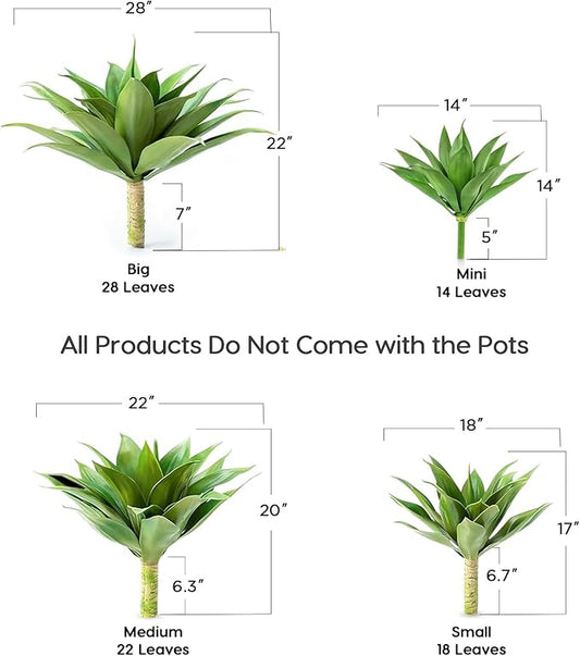 Velener Artificial Agave Plant Set,18 Inch, Faux Aesthetic Plants for Home Decor, Realistic UV Resistant Fake Agave Plants Without Pot, Set of 2