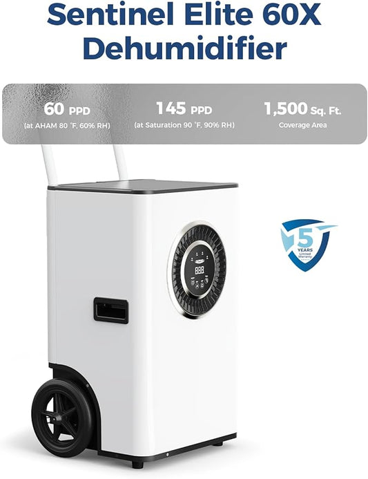 ALORAIR 145PPD Commercial Dehumidifier with Pump & Drain Hose, SLGR Tech Dehumidifiers for Garage, Large Room, Basement, Industrial Space, Power-Off Memory, Sentinel Elite60X