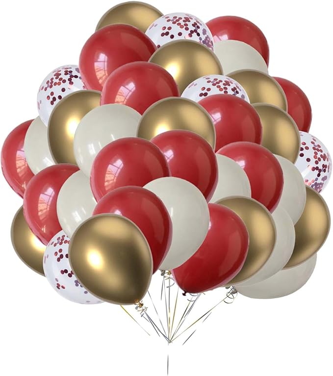 12 inch Burgundy Gold Balloons,Boho White Sand Wine Red and Gold Latex Confetti Balloons Maroon Gold Balloons for Wedding Bridal Shower Birthday Wine Graduation Party Decoration Party Anniversary