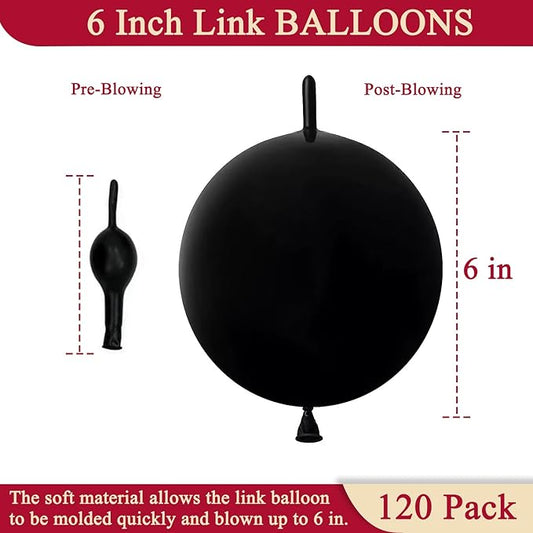 Black Link Balloons 6 Inch 120 Pcs Latex Quick Linking Balloon for Birthday Wedding Party Festival Decorations