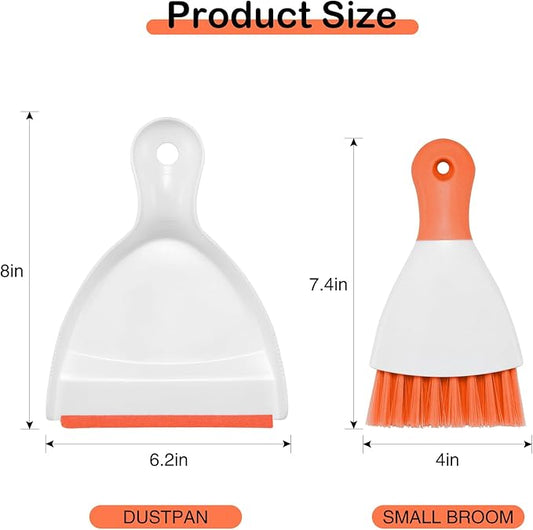 NACENA Mini Dustpan and Brush Set, Small Broom and Dustpan Set Dust Pan and Mini Hand Broom Dustpan and Broom Combo Compact for Home Table Keyboards Sofa Kitchen Pets, Orange