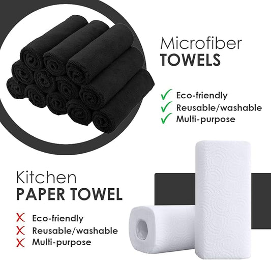 Avalon Towels Microfiber Cleaning Cloths (Value Pack of 36) Size 16" x 16", Highly Absorbent Cleaning Rags, Lint Free Cleaning Towels, Reusable and Washable, Microfiber Towels for Cars (Black)