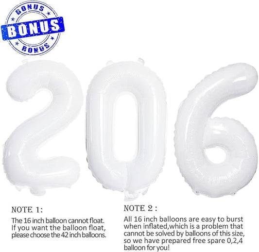 GOER 2026 Foil Number Balloons for 2026 New Year Eve Festival Party Supplies Graduation Decorations (White,16 Inch)