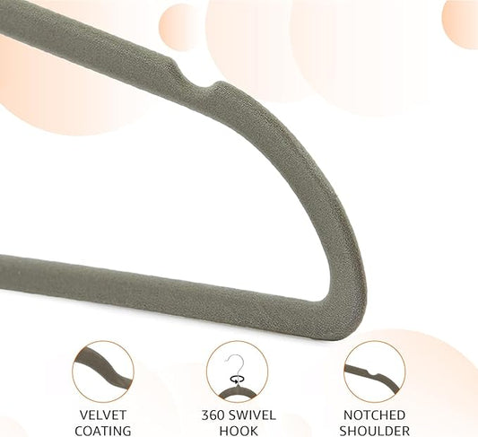 Amazon Basics Slim, Velvet, Non-Slip Suit Clothes Hangers, Gray/Silver - Pack of 30