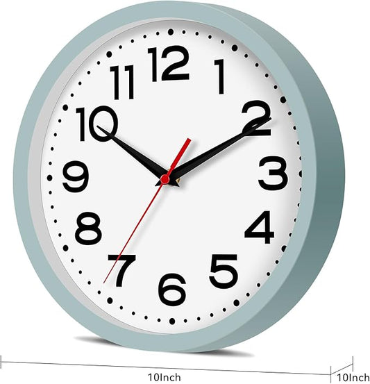 Wall Clock Silent Non-Ticking Modern Clock Battery Operated10 Inch Small Classic Analog Decorative for Kitchen, Bathroom, Office, Bedroom, Home(Blue Gray)