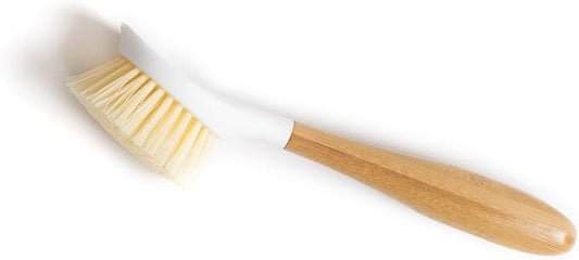 Full Circle Be Good-Bamboo Handle Dish Brush–Sustainable Kitchen Cleaning with Tough Bristles-Natural Dish Scrubber,Nonstick & Cast Iron Cleaner-Long Handle Brush for Dishes,Pots, and Pans,White