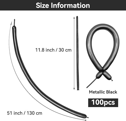 Metallic Black Long Balloons Premium 260 Twisting Animals Magic Balloons for Birthday Kids Wedding Party Supply 100pcs