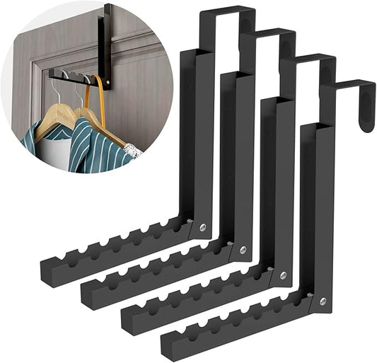 Over The Door Hanger Folding Clothes Drying Rack, Folding Hanging Coat Rack for Indoor Laundry Room Compact Small Space Foldable Portable Clothing Hanger Hook Collapsible- 4 Pack (Black)