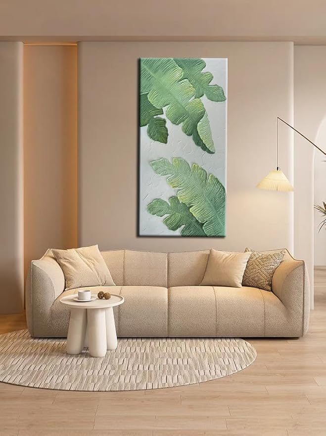 YaSheng Art- Modern minimalist 3D textured wall art Oil Paintings on Canvas Green plant paintings handmade Abstract artwork painting canvas wall art for bedroom Home Wall Art Deco Oil Painting 24x48inch