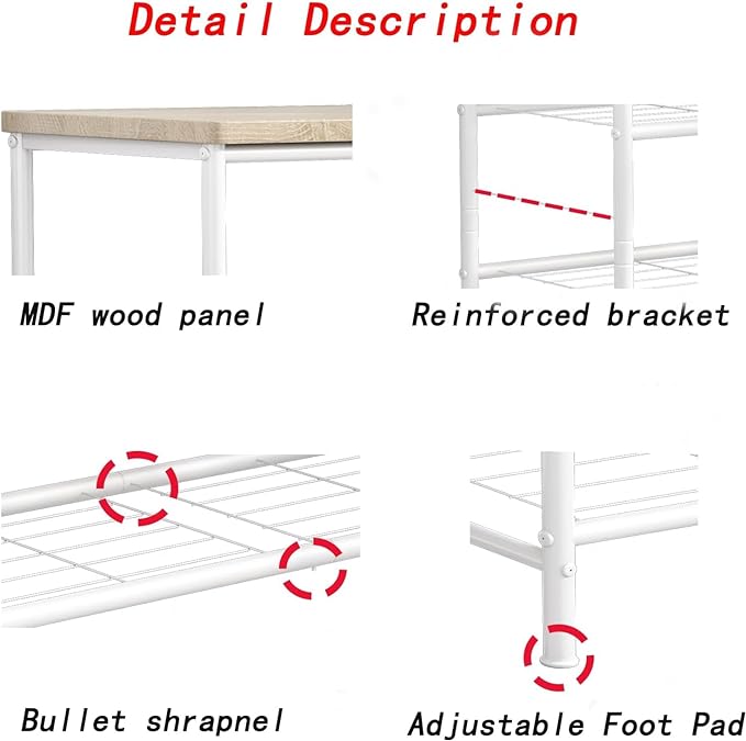 Shoe Rack Organizer 6 Tier for Closet Entryway Free Standing Metal Storage Shoe Shelf with MDF Top Board,White+Oak