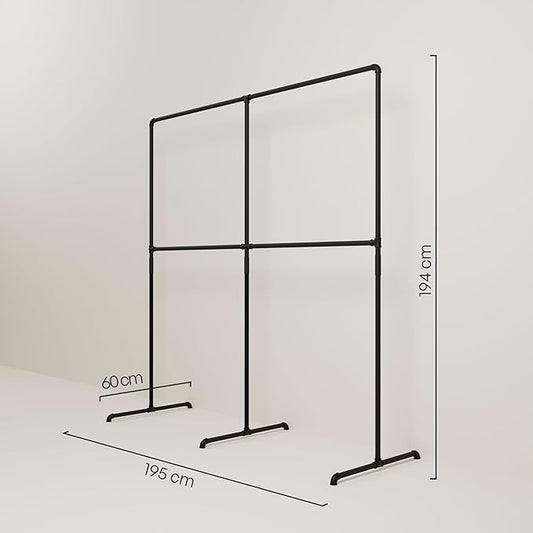 pamo Industrial Design garment rack - LAS 2 Black - freestanding Coat Rack for Walk-In Wardrobe Wall I Clothes Rack Made of Black Sturdy Pipes freestanding from Water Pipe