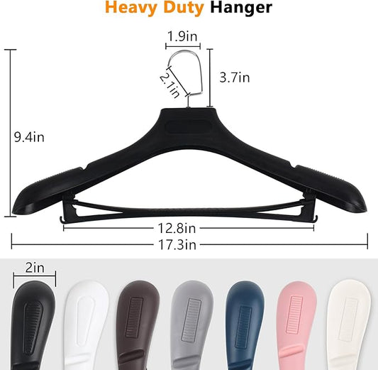 DEDU Plastic Extra Wide Shoulder Suit Hangers for Men 6 Pack Width 17.7", Black Sweater Hangers no Shoulder Bump Non Slip for Thick Sweaters, Clothes Hangers with Pants Bar & Metal Hook