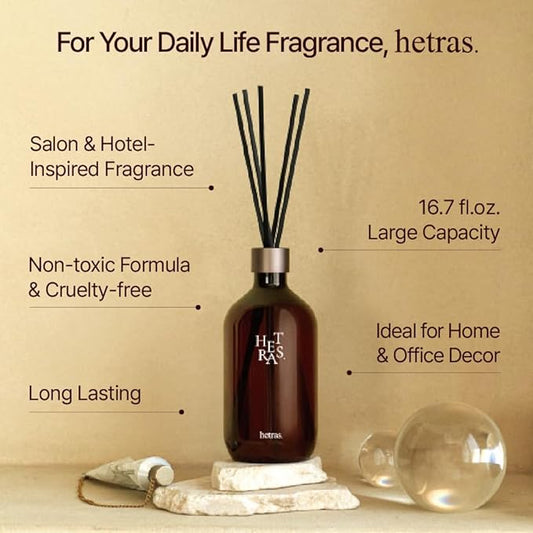 hetras Premium Reed Diffuser Set 16.9 fl.oz. 2 Pack | White Shirt - Clean Linen Scent | Long-Lasting Luxury Fragrance with 10 Reed Sticks for Home & Office | Gifts for Loved One