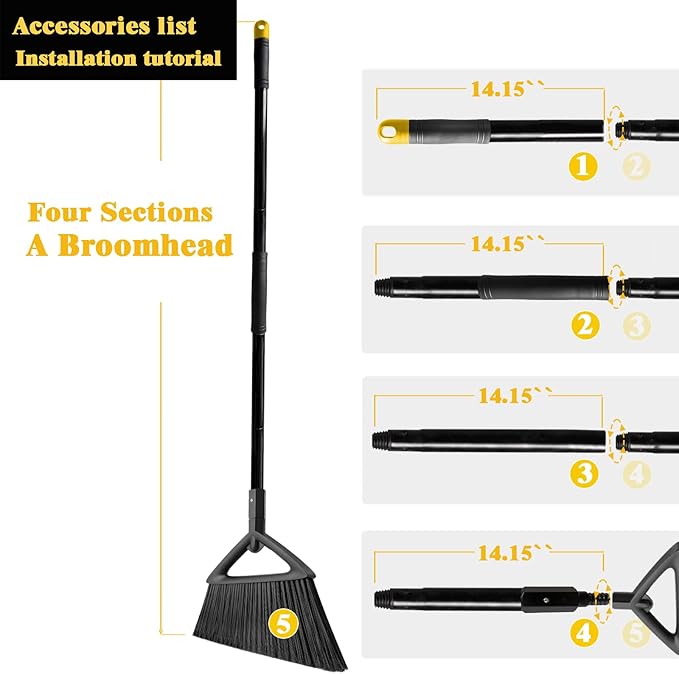 Heavy Duty Commercial Broom,Upgraded Angle Brooms for Sweeping Indoor and Outdoor,Perfect Black Broom of Kitchen,Garage