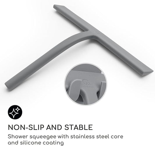 GÜTEWERK Shower Squeegee for Glass Doors, Silicone Window Squeegee, Bathroom and Glass Cleaning - Gray - 11 Inch