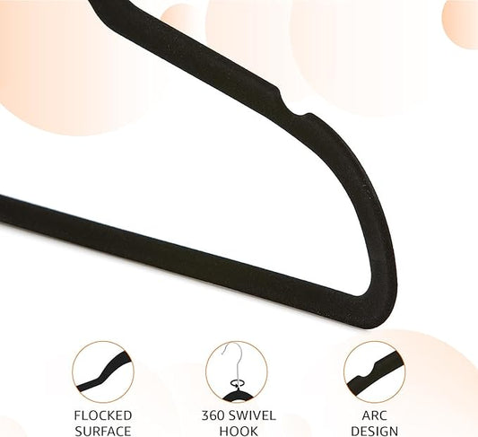 Amazon Basics Slim Velvet, Non-Slip Suit Clothes Hangers, Pack of 30, Black