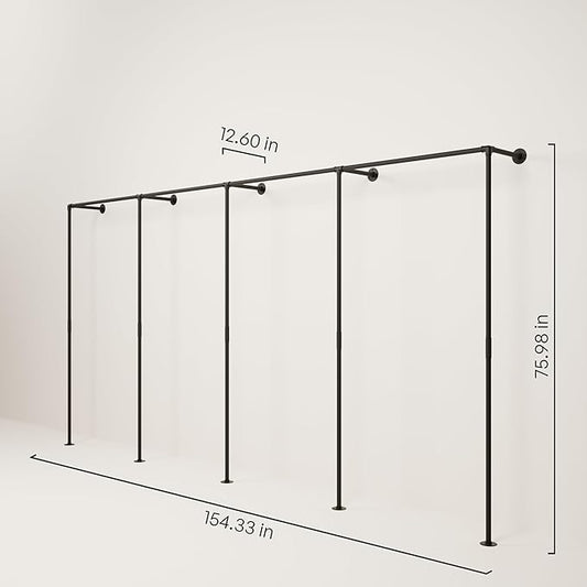 pamo Industrial Pipe Clothing Rack - 795 lbs Capacity - Wall Mounted Clothes Rack and Walk In Closet for Wardrobe