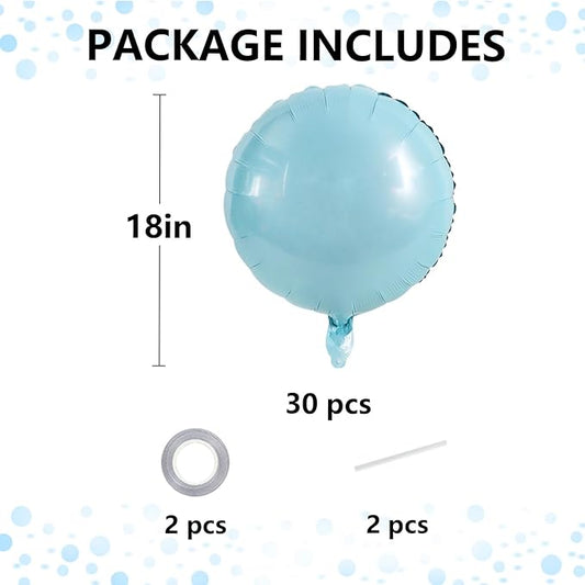 TONIFUL 30Pcs 18 Inch Large Light Blue Round Shape Foil Balloons Big Light Blue Circle Helium Mylar Ballons for Birthday Wedding Baby Shower Anniversary Engagement Party Decor Supplies