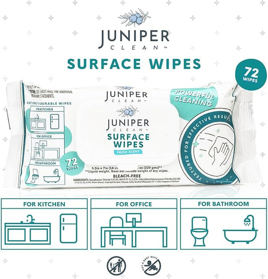 1 Pack Surface Cleaning Wipes Bleach Free, All-Purpose Cleaner for Bathroom, Kitchen, Office, 72 Count Soft Flow, Fresh Scent, Lint Free & Durable