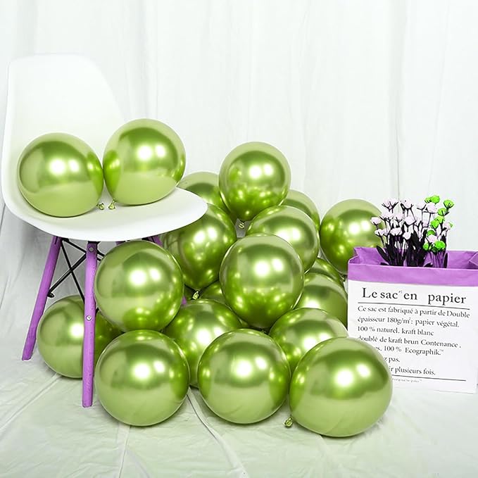KALOR 12 Inch Metallic Lime Green Balloons, 50 Pcs Latex Helium Metallic Balloons for Kid's Birthday Party, Baby Shower, Wedding, Graduate Party Decorations
