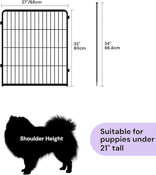 SunsGrove Dog Playpen for Outdoor, Heavy Duty 32 Inch 2 Panels Play Pen for Small and Medium Dogs, Free and Safe Play Dog Fence, Black
