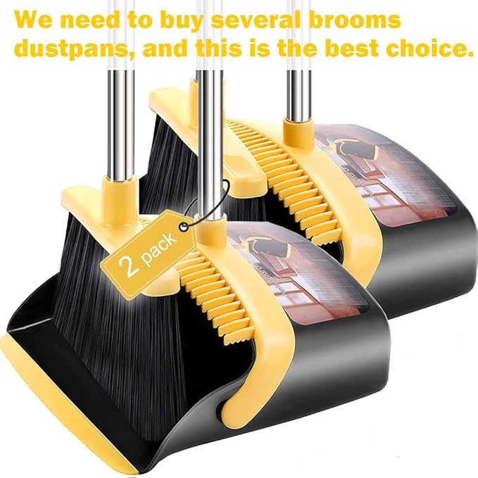 2-Pack is More economical,Upgraded Broom and Dustpan, with 52" Long Handle, Dustpan Teeth with self-Cleaning Function, Indoor and Outdoor Sweeping, Perfect for Home Office