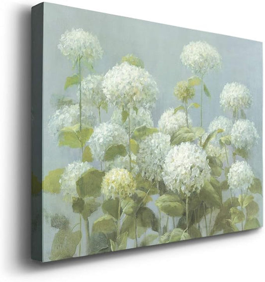Wexford Home Home Decor Landscape Canvas Wall Art Abstract Floral Painting Modern Pictures Artwork Decoration for Living Room Kitchen Bathroom Office, Ready to Hang, White Hydrangea Garden, 18x27