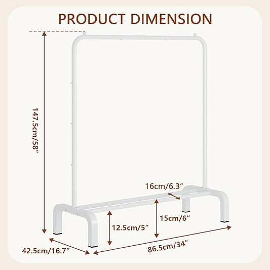 JIUYOTREE Standard Clothes Clothing Garment Rack with Storage Shelves Clothes Organizer for Hanging Clothes Coat Jacket Shirt Sweater Jeans White