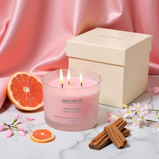 Scented Soy Wax Candle, 12.4 Oz Glass Jar, 70+ Hours Burn Time, Natural Essential Oils, Cotton Wick, Long Lasting Fragrance, Modern Contemporary Style (Lemon Lavender+Pink Sands 2 Pack)