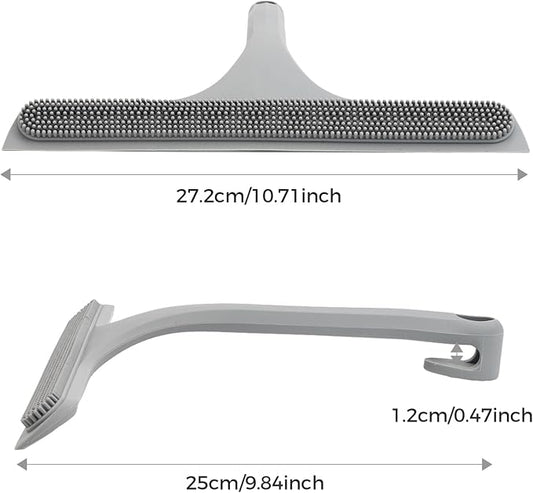 10.7“ Wide All-Purpose Shower Squeegee for Glass Doors, Squeegee for Shower Glass with Hook, Window Squeegee with Double-Ended Gap Brush Set for Shower, Bathroom, Car Glass, Mirror (Gray)