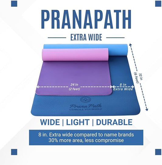 Extra Wide Yoga Mat (72”x32”x6mm) - TPE, Dual-Color, Non-Slip, w/Mesh Carry Bag & Strap