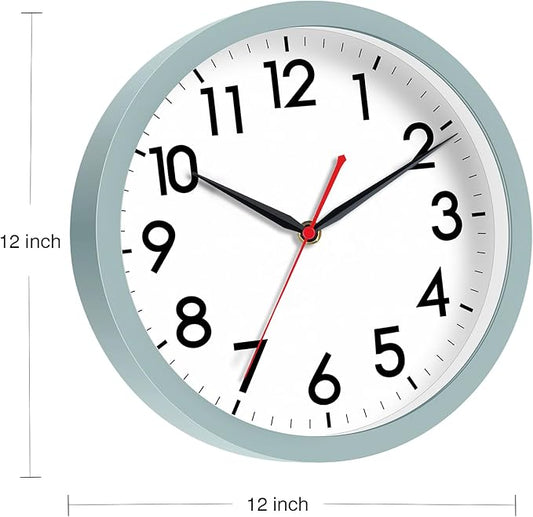 AKCISOT Wall Clock, Modern Small Wall Clocks Battery Operated 12 Inch, Silent Non-Ticking Analog Classic for Office, Home, Bathroom, Kitchen, Bedroom, School(Blue Gray)