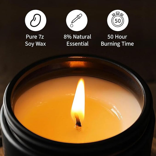 Sandalwood Candle, 7 oz Scented Candle for Men, Soy Candles for Home Scented, Masculine Jar Candle for Him, 50 Hours Burning Time Mens Candle Gift for Boyfriend, Father, Birthday Present Giving
