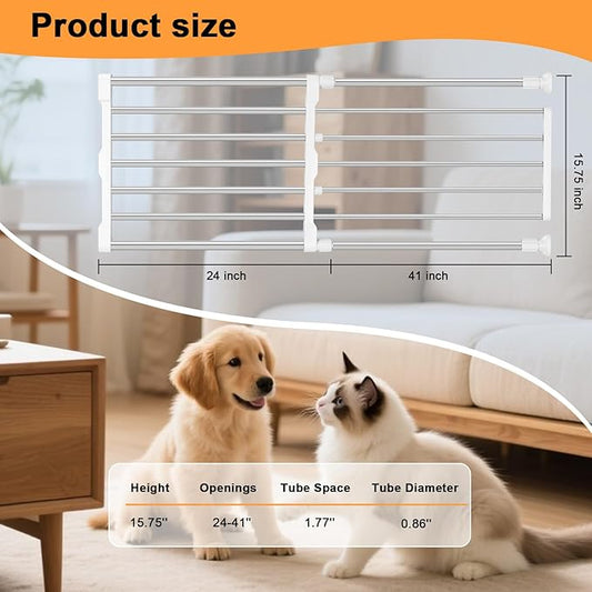 Maerd Short Dog Gates for Doorways,Dog Gate to Step Over,Retractable Puppy Gate for Stairs Indoor with Door,15.7Inch Doggy Gate,Silver and White Pet GATE (Silver, 29''-38'' W, 15'' H)