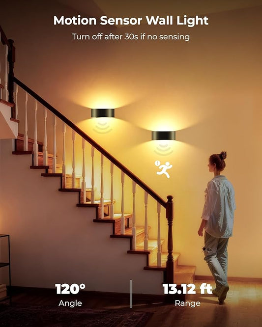 Motion Sensor Wall Light, 5000mAh Rechargeable Battery Operated Motion Sensor Light Indoor with Remote, RGB and 3 Colors Dimmable, Wireless Wall Sconces for Hallway, Living Room, Stair, bedroom