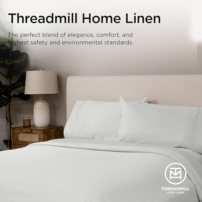 Threadmill Luxury Supima Cotton Sheets, 1000 Thread Count Soft 100% Cotton Hotel Quality King Bed Sheet Set, 4 Pc Light Grey