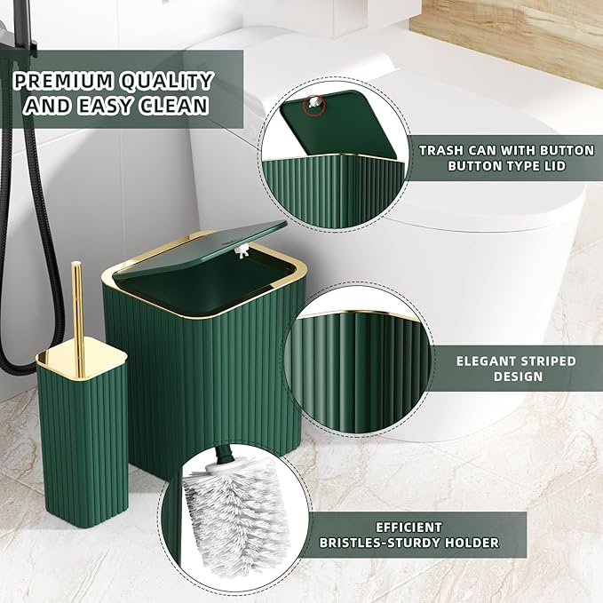 Bathroom Accessories Set - Gorgeous Green Bathroom Set, 10PC Green Bathroom Accessory Set, Bathroom Sets with Toilet Brush, Bathroom Trash Can