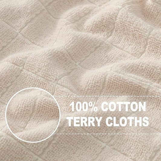 Homaxy 100% Cotton Terry Kitchen Towels(Beige, 13 x 28 inches), Checkered Designed, Soft and Super Absorbent Dish Towels, 4 Pack