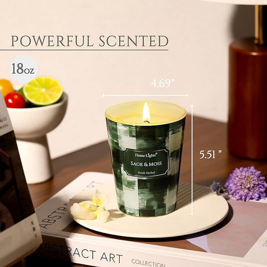 HomeLights Scented Candles for Women & Men, 6.7oz Candle Jars Aromatherapy Single Wick Candle, Ideal for Scandinavian Minimalist Design Home Decor and Gifts, Sage & Moss