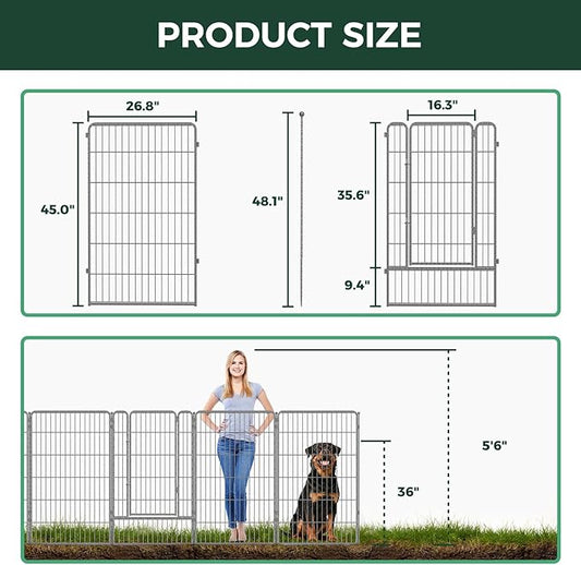 FXW Garden Fence Outdoor for The Yard – 45in(H) x 54.7ft(L) Heavy Duty Metal Animal Barrier for Dog and Rabbit, Decorative Dog Fence, 24 Panels, Silver