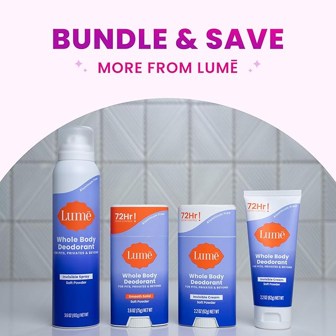 Lume Invisible Spray Deodorant For Women - Whole Body Deodorant Spray - 72 Hr Odor Control - Ozone Friendly, Natural Propellant - Aluminum & Baking Soda Free, Skin Loving - 3.6 ounce (Soft Powder)