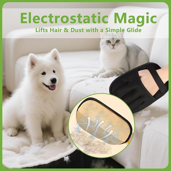 Pet Hair Removal Glove for Cats and Dogs - Electrostatic Pet Hair Remover Glove | Reusable Brush Pet Hair Remover for Couch, Carpet, Car Seat & Laundry