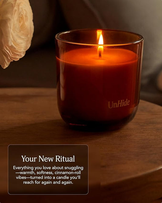 UnHide The Amber Candle - 50 Hour Burn Time - Notes of Amber, Nutmeg, Patchouli, Vanilla, Musk, Clove - Aromatic and Fragrant Soy Wax Blend Candle - 7.5 oz
