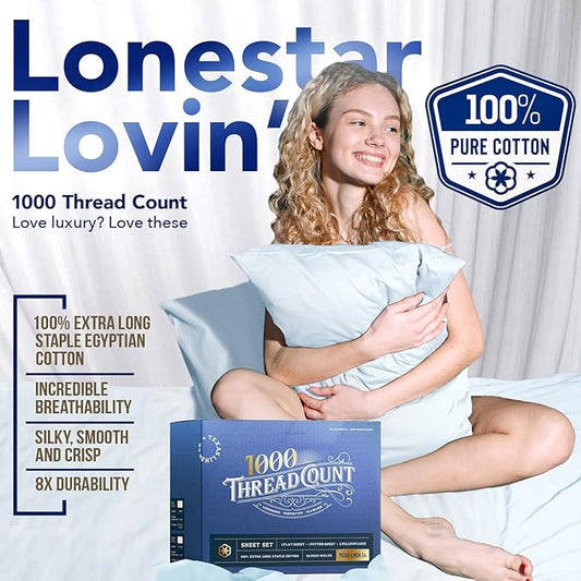 TEXAS LINEN CO. 100% Egyptian Cotton Sheets California King Size - 1000 Thread Count 6 PC Luxury 5-Star Hotel Cal King Sheets, 16" Deep Pocket Sateen Weave, Extra Soft Cooling Bed Sheet Set - Ivory