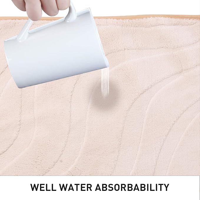 Bath Mats 30x20 Non-Slip Absorbent Bathroom Rug, Quick Dry Machine Washable Shower Tub Mat with Rubber Backing, Soft Floor Carpet for Bathroom Decor Wave White
