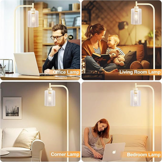 DLLT Floor Lamp Tall for Room: Light Gold Standing Lamp with Clear Glass Lampshade for Living Room - Modern Bright Lamp for Bedroom - Industrial Corner Floor Lamps for Office 8W Led Bulb Included