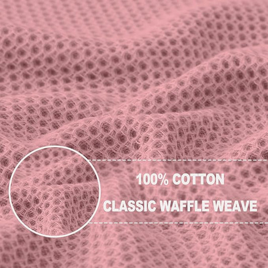 Homaxy 100% Cotton Waffle Weave Kitchen Dish Towels, Ultra Soft Absorbent Quick Drying Cleaning Towel, 13 x 28 Inches, 8-Pack, Dried Rose