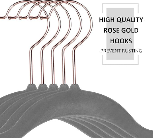 VECELO Premium Velvet Clothes Hangers Suit Heavy Duty (25 Pack)-Non Slip & Space-Saving with 6 Finger Clips & Tie Rack Excellent for Men and Women,Light Gray