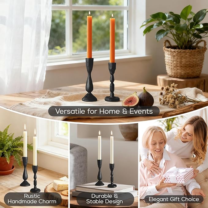 Black Taper Candle Holders Set of 2 Vintage Iron Black Candlestick Holder for Centerpiece Farmhouse Decorative Candlesticks for Wedding Christmas Mantel Dining Table Home Decor