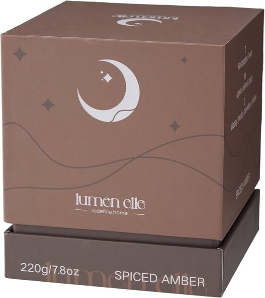 Lumenelle Essence Collection Scented Candle | 7.8oz Stoneware Jar, Soy Wax Blend & Cotton Wick | Long-Lasting 35-Hour Burn | Perfect Fall & Winter Candle for Home (Spiced Amber)